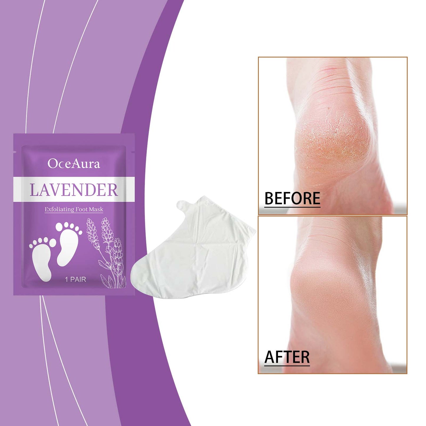 ✨ OceAura Lavender Exfoliating Foot Mask – Moisturizing & Smoothing Foot Care for Dry, Rough Heels & Soft-Looking Feet 🦶💜