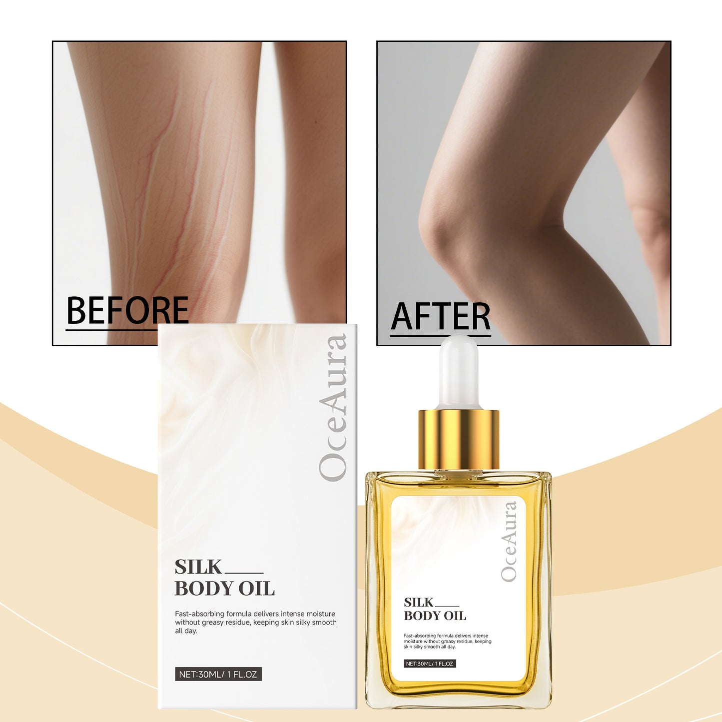 ✨ OceAura Silk Body Oil – Moisturizing & Smoothing Body Oil for Dry Skin, Silky Soft Glow & Non-Greasy After Shower Care 💛