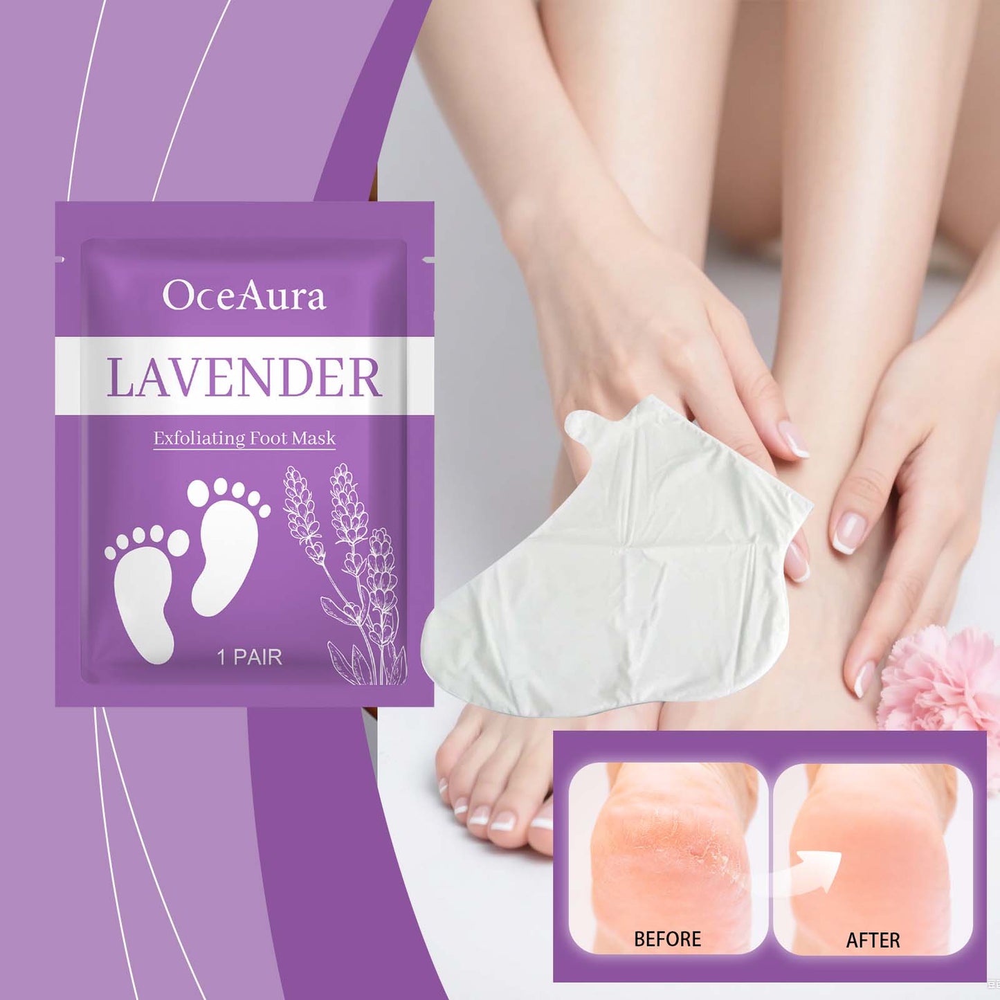 ✨ OceAura Lavender Exfoliating Foot Mask – Moisturizing & Smoothing Foot Care for Dry, Rough Heels & Soft-Looking Feet 🦶💜