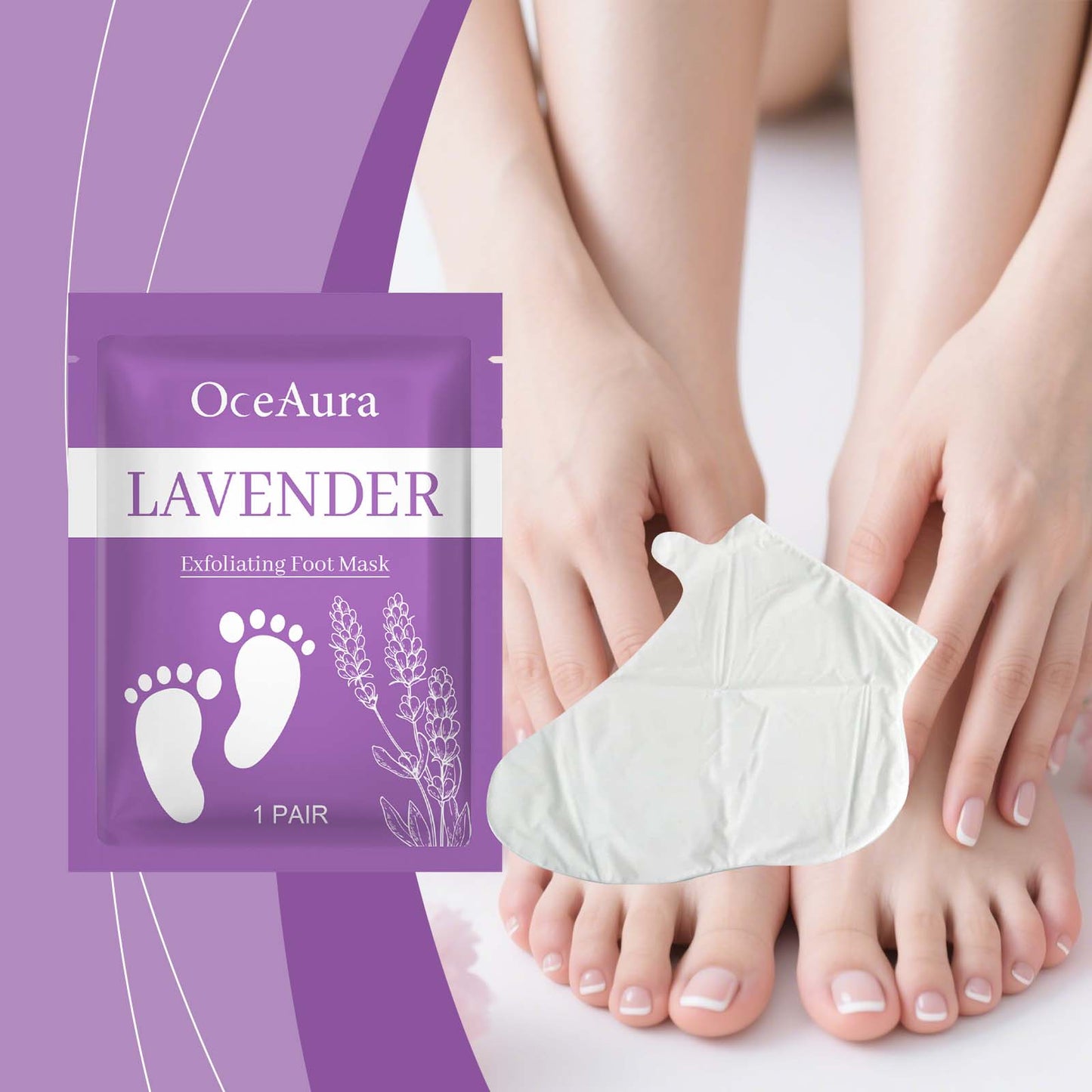 ✨ OceAura Lavender Exfoliating Foot Mask – Moisturizing & Smoothing Foot Care for Dry, Rough Heels & Soft-Looking Feet 🦶💜